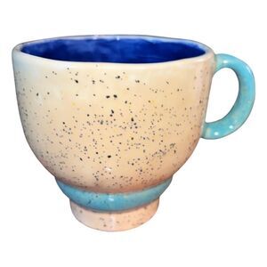 Mid Century White Clay Body with Blue Speckles and Royal Blue Inside Mug